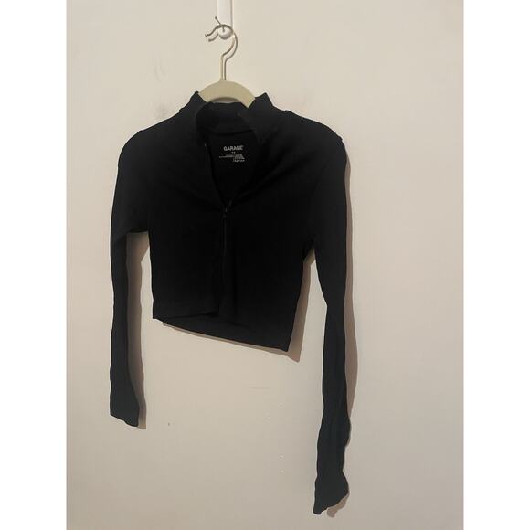 Garage Long Sleeve Ribbed Crop Zip Up Top Sz PS - Picture 3 of 6